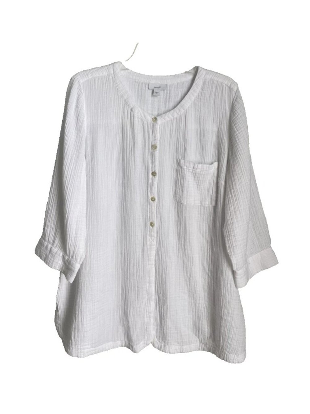 Pure J Jill White Cotton Gauze 3/4 Sleeve Tunic Cottagecore Coastal